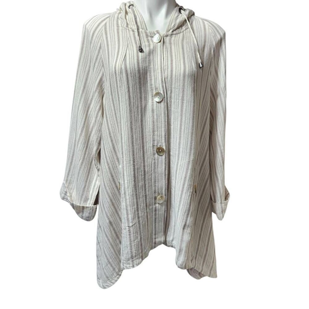 JNY Jones New York hooded jacket linen blend button cuff sleeve Large
